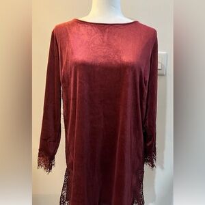 IMAN Burgundy Lace Trim Top